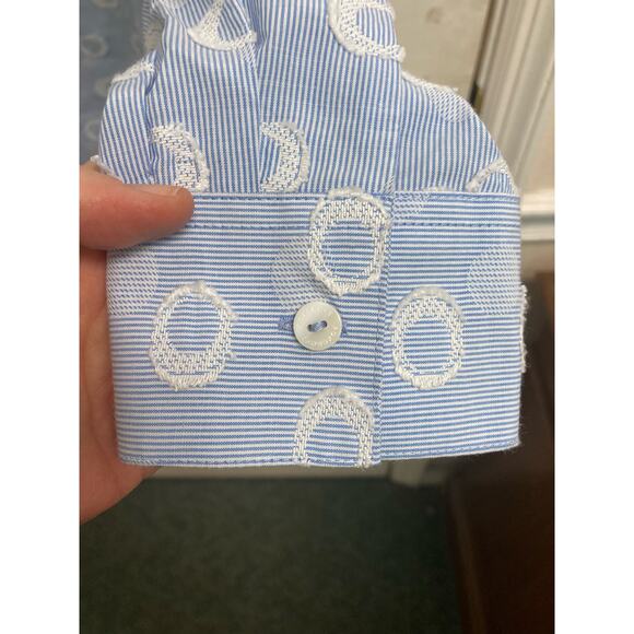 Foxcroft NYC Light Blue Micro Stripe Shirt with Textured Circles Sz 14 - Picture 7 of 9